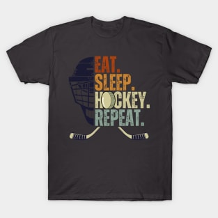 Eat Sleep Hockey Repeat Kids Adult Ice Hockey Retro Vintage T-Shirt